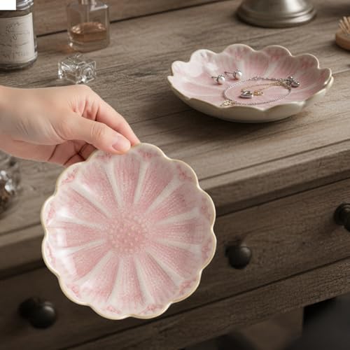 Jewelry Tray Organizer Flower Shape Ring Dish Trinket Tray Vanity Jewelry Organizer Tray For Dresser Tabletop Display(Pink) - color: Pink, size: 4.3 x 4.3 x 1.2 inch