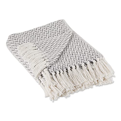 DII Modern Zig Zag Throw Blanket Woven Cotton, Hand-Knotted 2.5" Fringe, 50x60, Gray - color: Gray, size: 50x60"