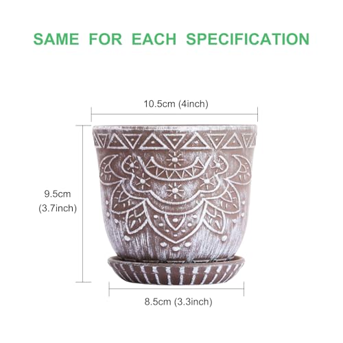Gepege Ceramic Succulent Pots, 4 Inch Small Plant Pots with Drainage | Ceramic succulent pots with drainage holes, ceramic saucers and mesh pads, set of 4, ideal for cactus and succulents - color: Clay+white, size: 4 Inch - Set of 4