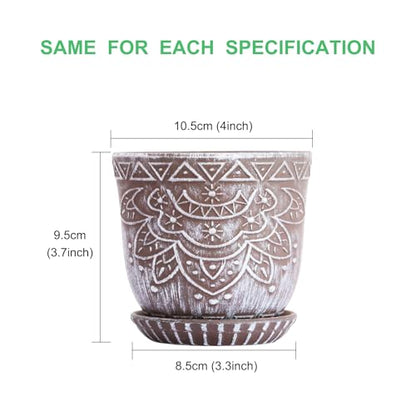 Gepege Ceramic Succulent Pots, 4 Inch Small Plant Pots with Drainage | Ceramic succulent pots with drainage holes, ceramic saucers and mesh pads, set of 4, ideal for cactus and succulents - color: Clay+white, size: 4 Inch - Set of 4