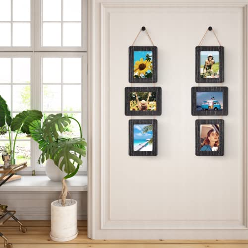 5x7 Collage Picture Frame, 3 Opening, Rustic Wood, Weathered Black | Wall-Mounted Hanging Design, Displays 4x6 Photos with Mat or 5x7 Photos Without Mat, Three-Opening Layout - color: Weathered Black, size: 3 Opening