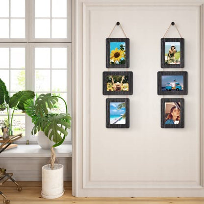 5x7 Collage Picture Frame, 3 Opening, Rustic Wood, Weathered Black | Wall-Mounted Hanging Design, Displays 4x6 Photos with Mat or 5x7 Photos Without Mat, Three-Opening Layout - color: Weathered Black, size: 3 Opening