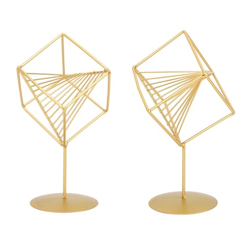 Gold Geometric Table Decor 3D Iron Geometric Sculpture for Living Room Study Office Home Decor 14x24cm