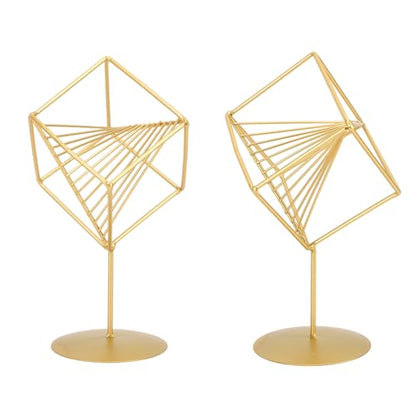 Gold Geometric Table Decor 3D Iron Geometric Sculpture for Living Room Study Office Home Decor 14x24cm