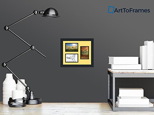 ArtToFrames Collage Photo Frame Double Mat with 3-4x6 Openings and Satin Black Frame - color: Canary, size: 3 - 4x6
