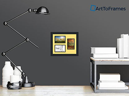 ArtToFrames Collage Photo Frame Double Mat with 3-4x6 Openings and Satin Black Frame - color: Canary, size: 3 - 4x6