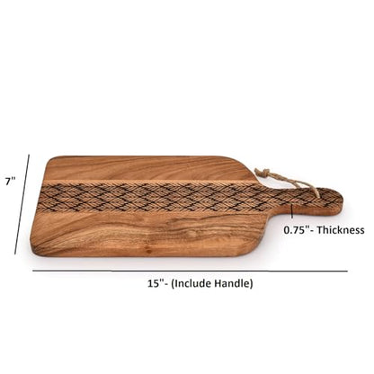 Kimona Cutting Board Acacia Wood Cutting Board with Handle for Meat, Cheese Board, Vegetables, Bread, Decorative Wooden Serving Board for Kitchen (15" X 7" X 0.75")