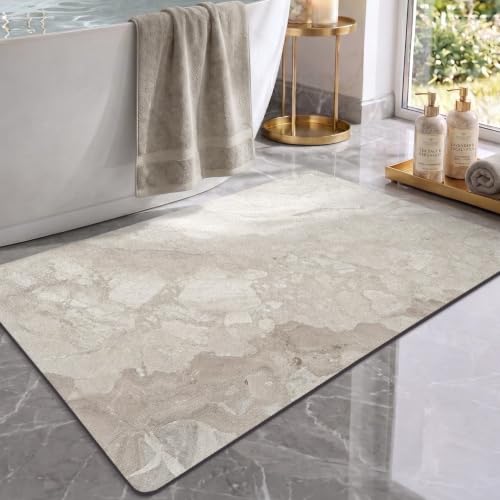 Color&Geometry Thin Bath Mat Quick Dry,Thin Bathroom Rugs fit Under Door | 36"x24" Washable Bath mats for Bathroom,Bath Mat Non Slip Low Pile Bathroom Rug for Bathtub and Shower Floor - color: Beige Stone-texture, size: 24"x36"