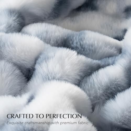 Faux Rabbit Fur Bubble Throw Blanket, 60"x80", Cloud Blue | Ultra Soft, Luxury Faux Rabbit Fur Throw, Thick Warm Bubble Blanket, Cozy Fluffy Reversible, for Bed, Couch, Chair, Sofa - color: Marble Cloud Blue, size: 60"x80"