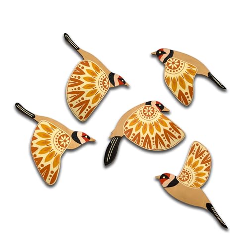 Vumyhuby 5-Piece Yellow Wooden Bird Wall Art, Rustic Folk Flying Bird Decor - color: Yellow
