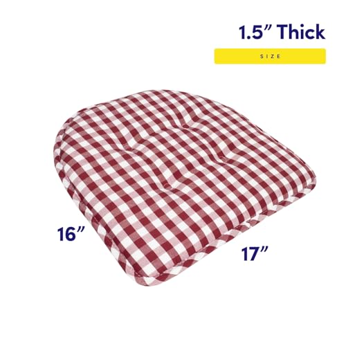 Sweet Home Collection Chair Cushion Memory Foam Pads Tufted Slip Non Skid Rubber Back U-Shaped 17" x 16" Seat Cover, 2 Count (Pack of 1), Checkered Wine/White - color: Checkered Wine/White, size: 2 Pack, style: Foam Pads