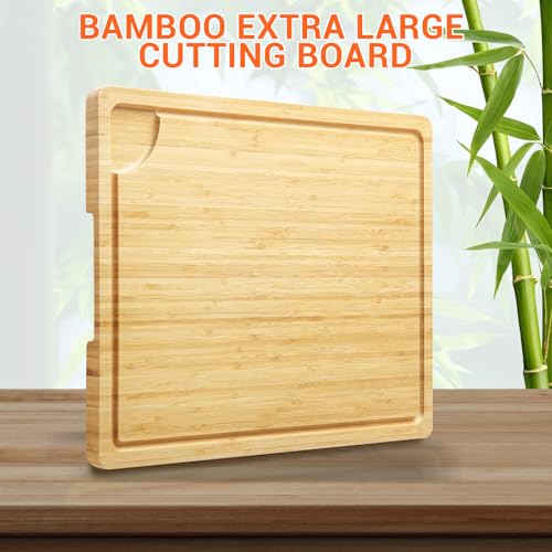 Large Cutting Board for Kitchen, 20 x 14 Inch Bamboo Wood Butcher Chooping Board with Juice Groove, Reversible Cheese Board Charcuterie Serving Tray - color: Natural, size: 20"L x 14"W