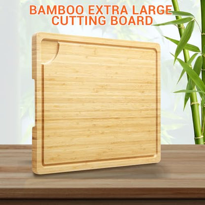 Large Cutting Board for Kitchen, 20 x 14 Inch Bamboo Wood Butcher Chooping Board with Juice Groove, Reversible Cheese Board Charcuterie Serving Tray - color: Natural, size: 20"L x 14"W