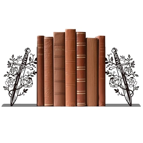 Metal Bookends Flower & Dagger Bookends Decorative Cute Book Ends for Shelves Unique Book Ends for Book Lovers Gift Reading Decor Bookshelf Decor - style: Flower & Dagger