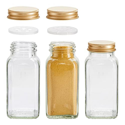 Talented Kitchen Spice Jars - 24-Pack 6 oz Glass Jars with Gold Shaker Lids - 328 Preprinted Labels & Silicone Funnel - Seasoning Organizer for Kitchen Storage
