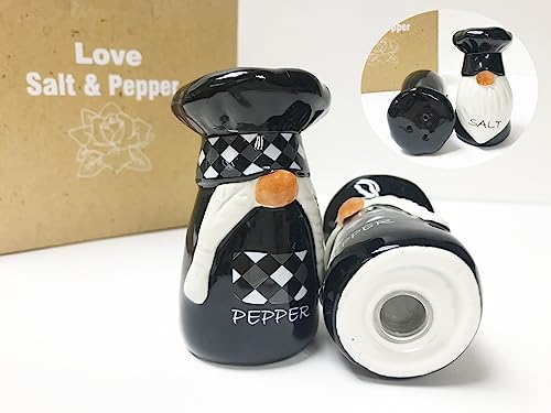 KARALIN Salt and Pepper Shaker Set,Ceramic Salt Pepper Shaker,Halloween | Farmhouse Salt Shaker,Seasoning Salt Set,Rustic Kitchen Decor Tabletop Accessories Chef Design Housewarming(Black & White)