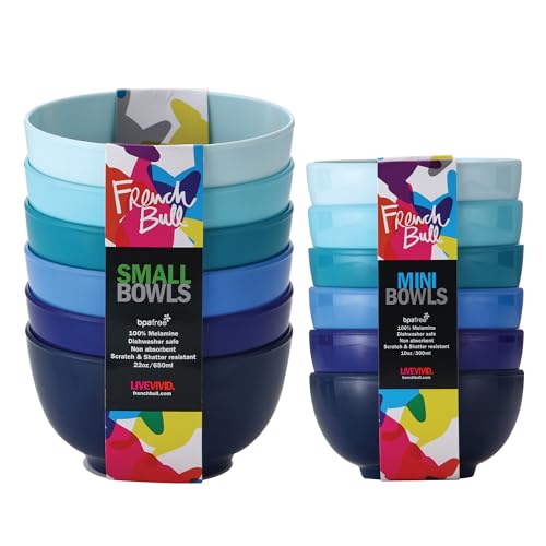 French Bull Melamine Small Bowls, 6-Piece Set, Small Serving Bowl – Snack, Condiment, Dip, Dessert, Ice Cream – Shatter Proof, Food-Safe, BPA Free, Dishwasher Safe, 5.5” 22 oz - Shades of Blue - color: Shades of Blue, size: 5.5" Small Bowls set of 6