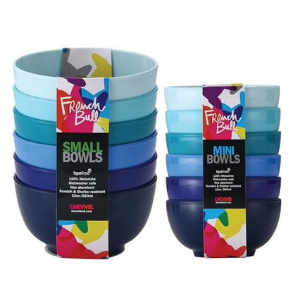 French Bull Melamine Small Bowls, 6-Piece Set, Small Serving Bowl – Snack, Condiment, Dip, Dessert, Ice Cream – Shatter Proof, Food-Safe, BPA Free, Dishwasher Safe, 5.5” 22 oz - Shades of Blue - color: Shades of Blue, size: 5.5" Small Bowls set of 6