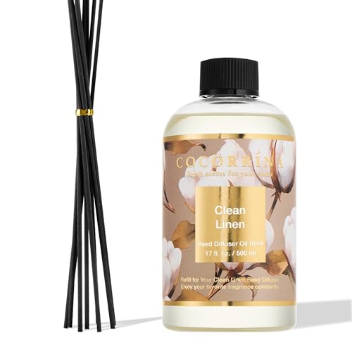 Reed Diffuser Refill Clean Linen 17oz (500ml) with 8 Rattan Sticks - Premium Long-Lasting Scented Oil, Home Fragrance for Bedroom, Bathroom Home Decor - size: 17 Fl Oz (Pack of 1)