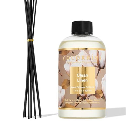 Reed Diffuser Refill Clean Linen 17oz (500ml) with 8 Rattan Sticks - Premium Long-Lasting Scented Oil, Home Fragrance for Bedroom, Bathroom Home Decor - size: 17 Fl Oz (Pack of 1)