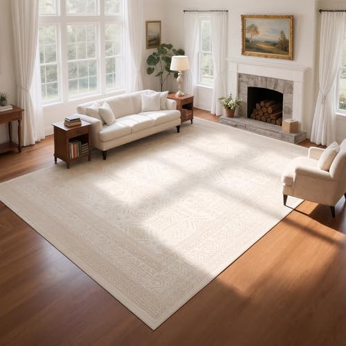 8x10 Retro Washable Area Rugs for Living Room,Bedroom,Dining Room- Brown | Ultra Soft Low Pile Faux Wool,Non-Slip & Non-Shedding,Fade Resistant,Large Vintage DistressedCarpet for Nursery Home Office - color: Light Brown-pale Yellow-white, size: 8' x 10' (
