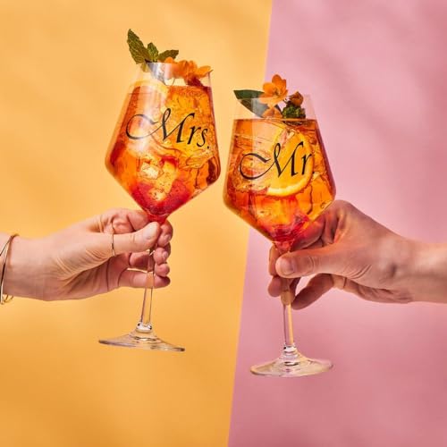 Krosno Mr & Mrs Wine Glasses, Set of 2, 18.6 oz, Avant-Garde Collection, Crystal Glass, Ideal Wedding Gift, Dishwasher Safe, Made in Europe - size: 18.6 oz