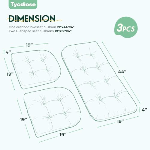 All Weather Outdoor Wicker Chair Cushions of 3 Pieces, Waterproof Outdoor Wicker Chair Cushion for Patio Furniture Loveseat Settee Bench, 1 Loveseat and 2 U-Shaped Thickened Cushions, Cyan - color: Cyan