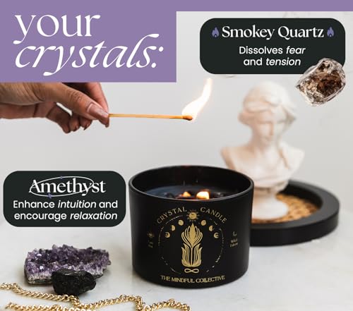 Large Candles for Women - 12oz Soy Wood Wick Candles that Crackle with Crystals and Healing Stones. Non-Toxic Scented, Luxury Aromatherapy (Crystal Black Candle) - style: Crystal Black Candle