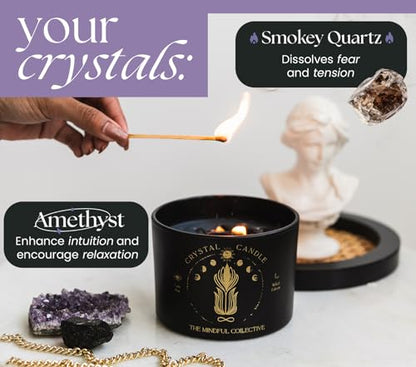 Large Candles for Women - 12oz Soy Wood Wick Candles that Crackle with Crystals and Healing Stones. Non-Toxic Scented, Luxury Aromatherapy (Crystal Black Candle) - style: Crystal Black Candle
