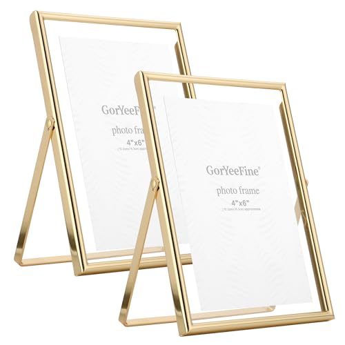 Gold 5x7" Floating Frame 2pack for Photo Sizes(3.5x5'',4x6'')for Adjustable Tabletop/Shelf Photo Frame,4x6'' Classy Gift floating frames for Wedding,Christmas,Birthady,Home or Office Decor. - color: Gold, size: 5x7''For 4x6''2PK