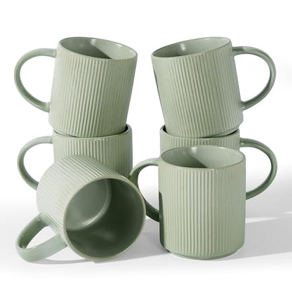 famiware Coffee Mug Set of 6, Star 16 oz Large Mugs Cup Set with Handle | Ceramic Mug for Coffee, Latte, Tea, Stackable Drinkware Set, Microwave & Dishwasher Safe, Matte Green - color: Matte Green, size: 6 Count (Pack of 1)