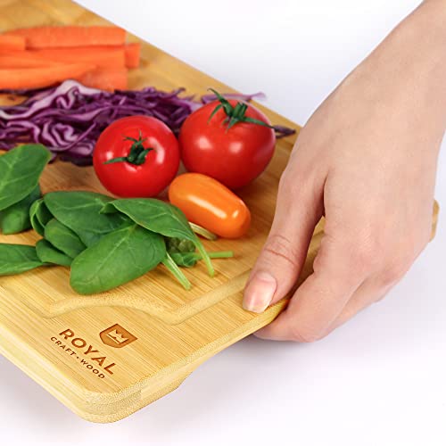 ROYAL CRAFT WOOD Bamboo Cutting Board with Juice Groove - Kitchen Chopping Board for Meat Cheese and Vegetables, Heavy Duty Serving Tray - color: Natural, size: 12"L x 8"W