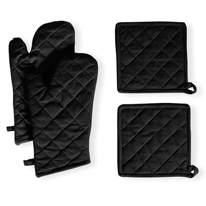 Native Fab Pot Holders and Oven Mitts Sets for Kitchen Heat Resistant - Hanging Non-Slip - 100% Cotton Kitchen Oven Mitts and Pot Holders 4-Piece Set - Black - color: Black