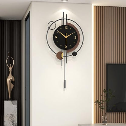 FLEBLE Modern Analog Wall Clock Decorative Clock Pendulum Battery Operated | Silent Non Ticking Large Clock for Living Room,Kitchen,Home,Bathroom,Bedroom,Classroom Wall Decor, 12.6*25inch - size: 12.6*25inch