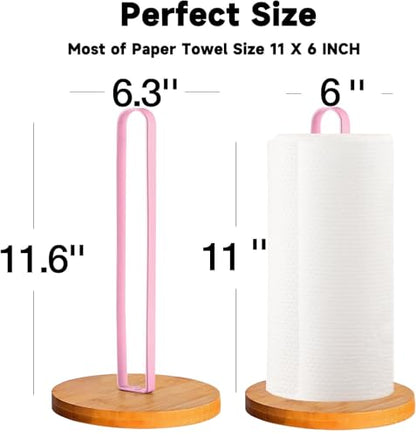 TONLEA Wooden Paper Towel Holder Countertop, Kitchen-Towel-Holder FreeStanding with Non-Slip Base for Bathroom (Light Pink) - color: Light Pink