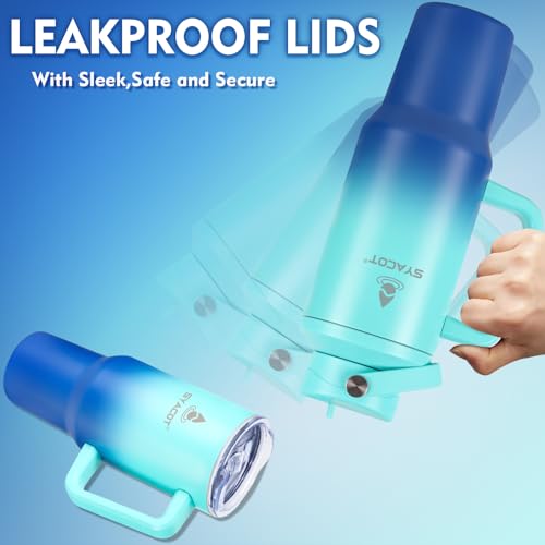 40 oz Tumbler with Handle and Straw or Convert to 40 oz Insulated Water Bottle Fits in Cup Holder. Stainless Steel Metal Water Flask with 2 Lids for Travel,Camping,Gym Sports Coffee Mug Thermal Cup - color: Green Blue Gradient