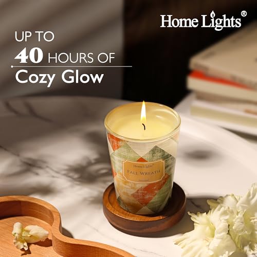 HomeLights Soy Wax Candles for Home Scented, 1-Wick Candles in Fall Wreath Scented, Rustic Modern Aromatherapy Candles Gift for Parties, Relaxing, 6.7oz - color: Fall Wreath