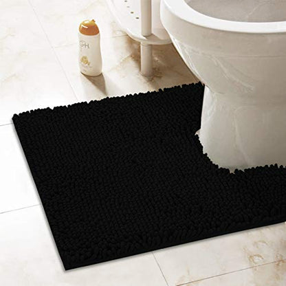 Standard 24"x21" U-Shaped Non-Slip Shaggy Chenille Toilet Contour Bathroom Rug with Water Absorbent, Black - color: Black, size: 24" x 21" (U-Shaped)