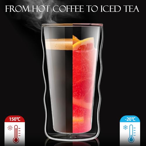 Joeyan Double Walled Insulated Tumbler,15 oz Beer Cocktail Glass Cups Highball Drinking Glasses,Double Lined Borosilicate Smoothie Hot Beverage Tea Coffee Glassware,Set of 2 - color: 15 oz Double Walled Insulated Tumbler
