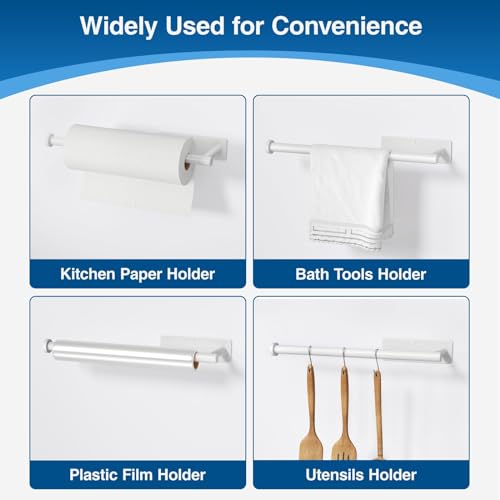 Paper Towel Holder,Self-Adhesive or Drilling， White, 1 Pack | SUS304 Stainless Steel,Kitchen Roll Dispenser Under Cabinet，Wall Mounted Rack - color: White