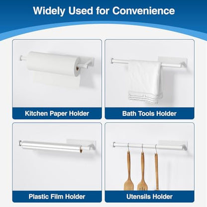 Paper Towel Holder,Self-Adhesive or Drilling， White, 1 Pack | SUS304 Stainless Steel,Kitchen Roll Dispenser Under Cabinet，Wall Mounted Rack - color: White