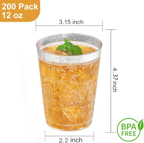 I00000 200 Pack 12 oz Silver Plastic Cups, Premium Silver Disposable Cups | BPA-Free, Heavy Duty, Everyday Use, Bulk Catering, Wine Glasses, Cocktail Glasses, Silver Cups Perfect for Party & Wedding - color: 12-Silver-200