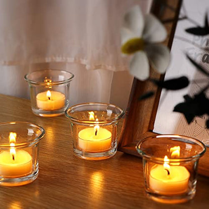 Letine Tealight Candle Holder Set of 12- Clear Glass Votive Candle Holders Bulk for Valentine's Day Decorations, Wedding, Party & Home Decor