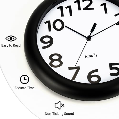 10 Inch Wall Clock, 2Pack Silent Non Ticking Battery Operated Clocks | Black Analog Clock| Living Room, Office, Classroom, Bedroom, Kitchen, Bathroom| Modern Simple Style | Easy to Read | Accurate - color: With Black Second Hand, size: 10 inches