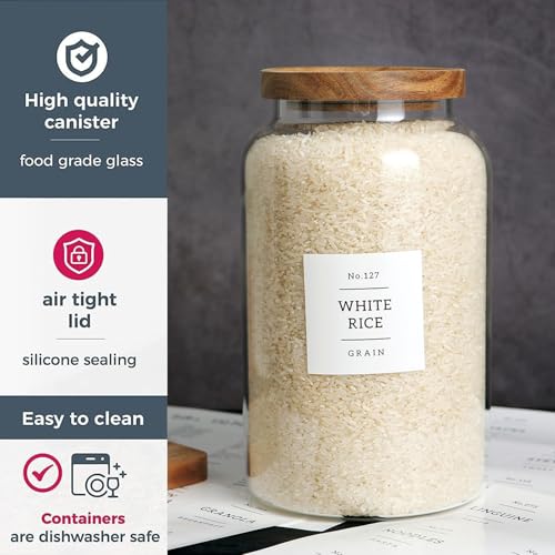 CZHQSMZ Set of 2 Large Glass Jar with Airtight Acacia Lid and 132 Kitchen Pantry Labels, Clear Glass Food Storage Jars Containers for Rice Flour Pasta Sugar Coffee Cookie and More(98 Fl Oz/2800 Ml) - color: 2800ml