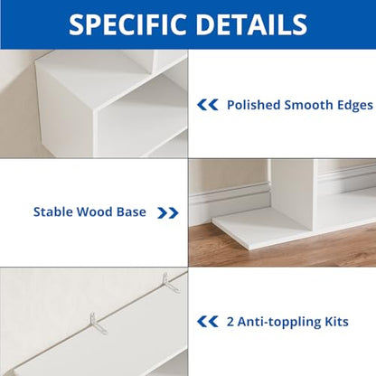 Set of 2 Geometric Bookcase, S-Shaped Modern Bookshelf, Room Divider Bookshelf, 62" Tall Unique Abstract Bookcase with 5-Tier Display Shelf for Living Room Office, White - color: White