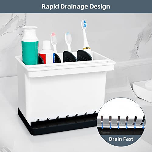 JOMOLA Kitchen Sink Organizer Dish Brush Sponge Holder Caddy Toothbrush Holders for Bathrooms Sinkware Kitchen Utensil Holder Sink Caddy Organizer with 4 Separate Dividers Removable Drain Tray (Black) - color: Black