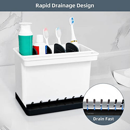 JOMOLA Kitchen Sink Organizer Dish Brush Sponge Holder Caddy Toothbrush Holders for Bathrooms Sinkware Kitchen Utensil Holder Sink Caddy Organizer with 4 Separate Dividers Removable Drain Tray (Black) - color: Black