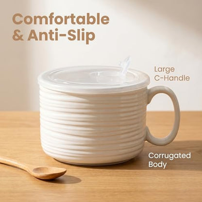 Nihow 35 OZ Large Ceramic Soup Bowl with Handle and Lid, Matte White | Microwave Safe, Dishwasher Safe, Oversized, For Ramen, Noodles, Stew, Oatmeal - color: Matte White, size: 35 OZ