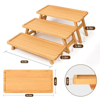 GEHE Natural Bamboo Cupcake Stand, Foldable 3 Tier Cupcake Display Stand Tower, Dessert Table Serving Tray for Birthday/Wedding/Christmas/Party, Charcuterie Boards - color: Bamboo Color